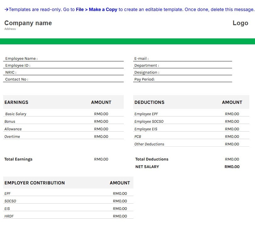 Salary Slip Format with HRDF